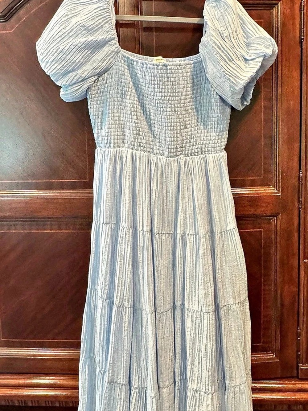 Francesca’s Emma Puff Sleeve Tiered Midi Dress Blue  Size Large